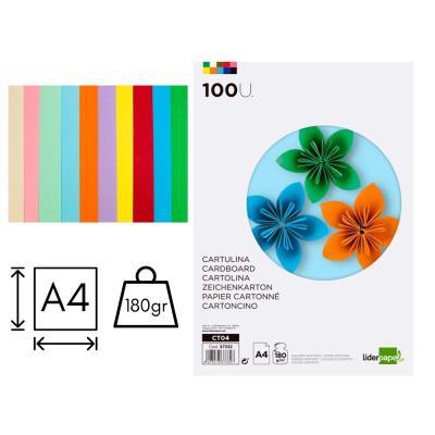 CARTULINA DIN-A4 180GR PAQ.10 COLORES SURTIDOS 100 HOJAS LIDERPAPEL