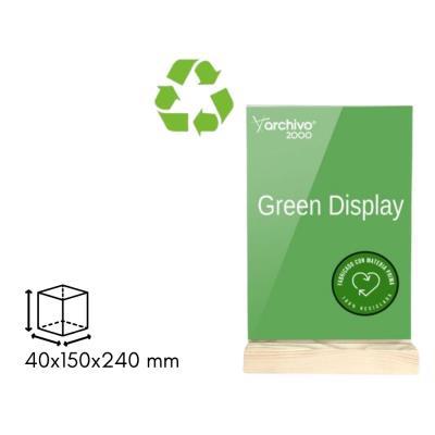 EXPOSITOR TRANSPARENTE SOBREMESA  A5 CON BASE DE MADERA 100% RECICLADO 40X150X240 MM. 15905M1TP