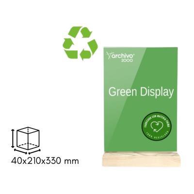 EXPOSITOR TRANSPARENTE SOBREMESA  A4 CON BASE DE MADERA 100% RECICLADO 40X210X330 MM.(01A15904M1CSTP