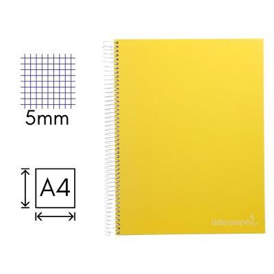 CUADERNO LIDERPAPEL A4 MICRO JOLLY TAPA FORRADA 140 HOJAS 75 GRS. CUADRO 5 MM. 4 TALADROS AMARILLO