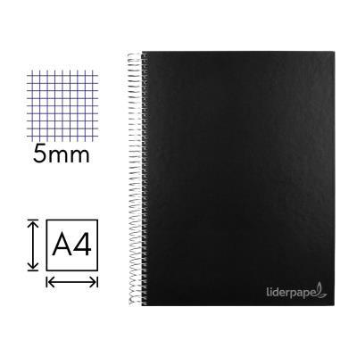 CUADERNO LIDERPAPEL A4 MICRO JOLLY TAPA FORRADA 140 HOJAS 75 GRS. CUADRO 5 MM. 4 TALADROS NEGRO