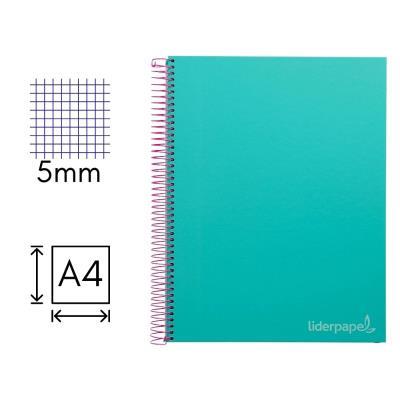 CUADERNO LIDERPAPEL A4 MICRO JOLLY TAPA FORRADA 140 HOJAS 75 GRS. CUADRO 5 MM. 4 TALADROS TURQUESA