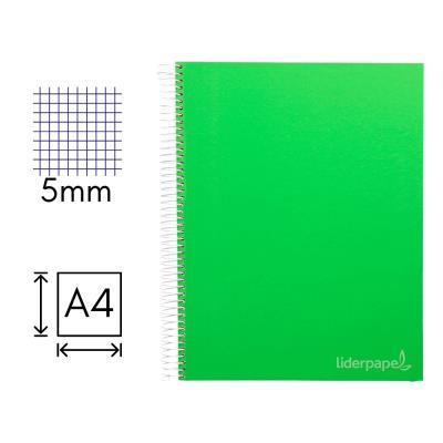 CUADERNO LIDERPAPEL A4 MICRO JOLLY TAPA FORRADA 140 HOJAS 75 GRS. CUADRO 5 MM. 4 TALADROS VERDE (975