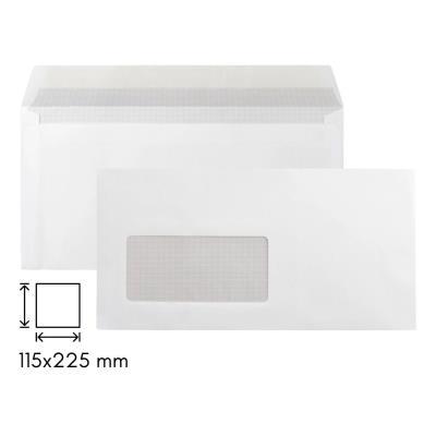 CAJA 500 SOBRES 115X225 BLANCO 90GR AUTODEX VENTANA IZQ.