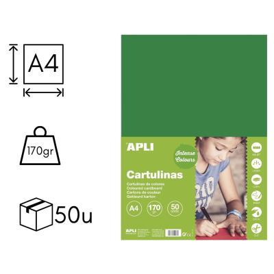 CARTULINA APLI 170 GRS. A4 50 HOJAS VERDE OSCURO (14246)