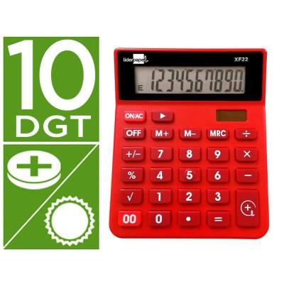 CALCULADORA LIDERPAPEL SOBREMESA XF22 10 DÍGITOS SOLAR Y PILAS ROJO (163487)