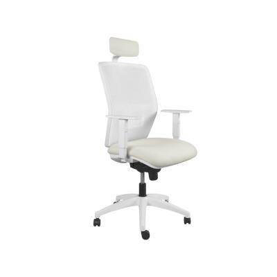 SILLA ALTA FLEXA TAPIZADA BLANCA CON CABECERO Y BRAZOS REGULABLES BLANCOS DILE OFFICE