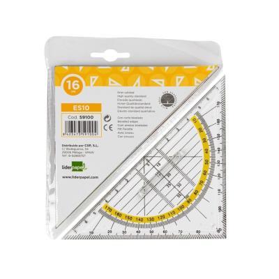 ESCUADRA LIDERPAPEL GEOMETRIA 16 CM PLASTICO CRISTAL CON PESTAÑA DE SUJECCION ES10 (59100)