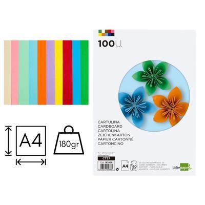 CARTULINA A4 180GR 25 COLORES SURTIDOS PAQ.DE 100H (CT57) (163900)
