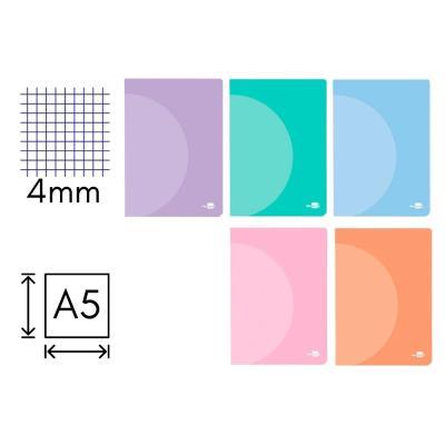 LIBRETA LIDERPAPEL TAPA PLÁSTICO A5 48 HOJAS 90 GRS. CUADRO 4 MM CON MARGEN COLORES PASTEL SURTIDOS