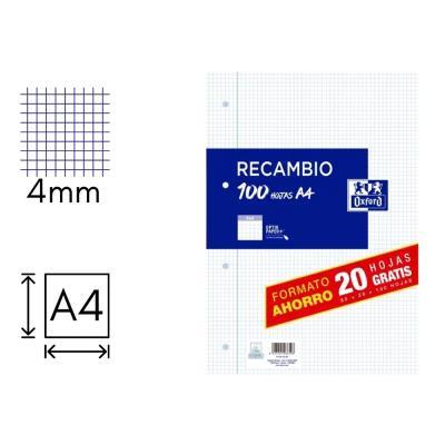 RECAMBIO OXFORD A4 CUADRICULA 4X4 4 TALADROS 100 HOJAS (FORMATO AHORRO 80+20) (400195058)