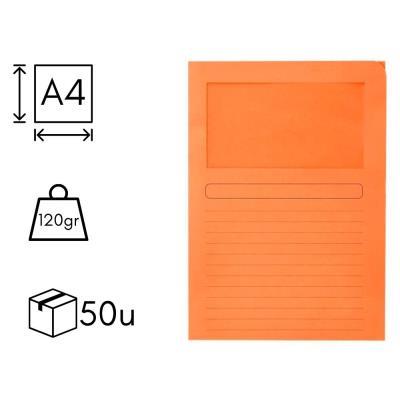 SUBCARPETA CARTULINA Q-CONNECT A4 VENTANA PQ. 50 UDS. 120 GRS. NARANJA (53228)