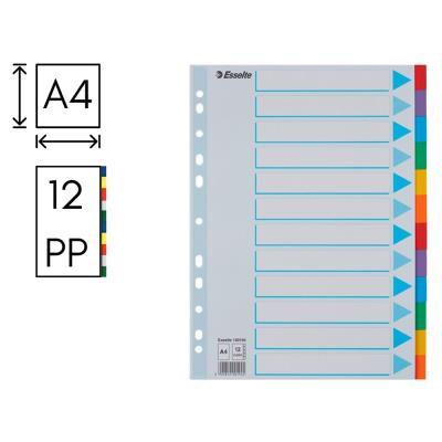 SEPARADOR ESSELTE CARTÓN ÍNDICE COLOR 12 POSICIONES A4 (100194)