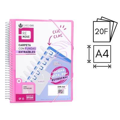 CARPETA CARCHIVO 20 FUNDAS EXTRAÍBLES P.P. A4 PORTADA CANGURO SOBRE Y GOMAS FUCSIA (54002060)