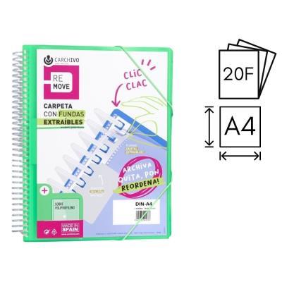 CARPETA CARCHIVO 20 FUNDAS EXTRAÍBLES P.P. A4 PORTADA CANGURO SOBRE Y GOMAS VERDE CLARO (54002054)