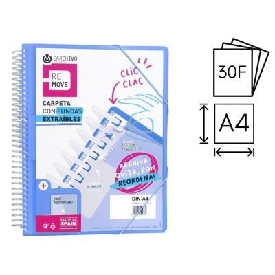 CARPETA CARCHIVO 30 FUNDAS EXTRAÍBLES P.P. A4 PORTADA CANGURO SOBRE Y GOMAS AZUL (54003050)