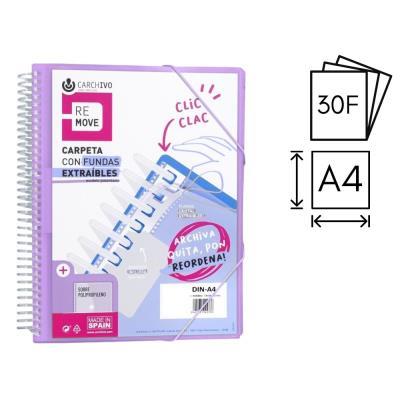 CARPETA CARCHIVO 30 FUNDAS EXTRAÍBLES P.P. A4 PORTADA CANGURO SOBRE Y GOMAS VIOLETA (54003062)