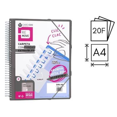 CARPETA CARCHIVO 20 FUNDAS EXTRAÍBLES P.P. A4 PORTADA CANGURO SOBRE Y GOMAS NEGRO (54002006)