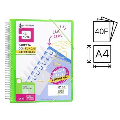 CARPETA CARCHIVO 40 FUNDAS EXTRAÍBLES P.P. A4 PORTADA CANGURO SOBRE Y GOMAS VERDE (54004021)