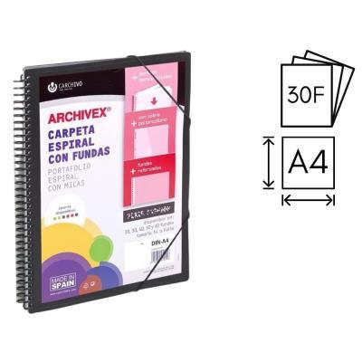 CARPETA CARCHIVO ESPIRAL CANGURO 30 FUNDAS P.P. A4 + SOBRE + GOMA DE CIERRE NEGRO (53033006)