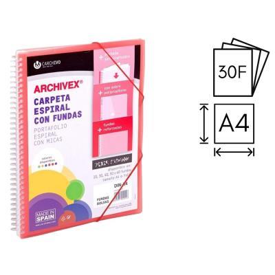 CARPETA CARCHIVO ESPIRAL CANGURO 30 FUNDAS P.P. A4 + SOBRE + GOMA DE CIERRE ROJO (53033053)