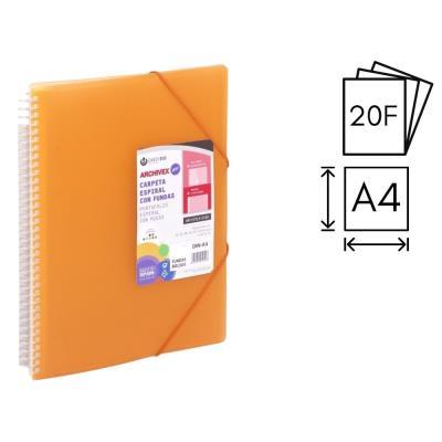CARPETA CARCHIVO ESPIRAL 20 FUNDAS P.P. A4 + SOBRE + GOMA DE CIERRE NARANJA (53022052)