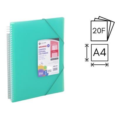 CARPETA CARCHIVO ESPIRAL 20 FUNDAS P.P. A4 + SOBRE + GOMA DE CIERRE VERDE CLARO (53022051)