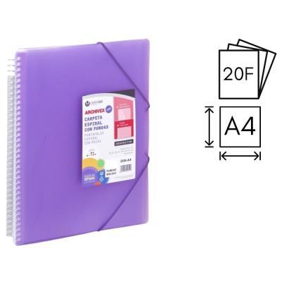 CARPETA CARCHIVO ESPIRAL 20 FUNDAS P.P. A4 + SOBRE + GOMA DE CIERRE VIOLETA (53022056)