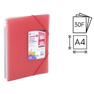 CARPETA CARCHIVO ESPIRAL 30 FUNDAS P.P. A4 + SOBRE + GOMA DE CIERRE ROJO (53023053)