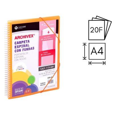 CARPETA CARCHIVO ESPIRAL CANGURO 20 FUNDAS P.P. A4 + SOBRE + GOMA DE CIERRE NARANJA (53032052)