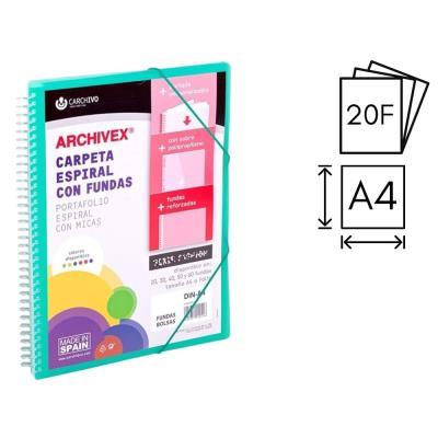 CARPETA CARCHIVO ESPIRAL CANGURO 20 FUNDAS P.P. A4 + SOBRE + GOMA DE CIERRE VERDE CLARO (53032051)