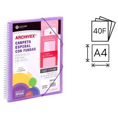 CARPETA CARCHIVO ESPIRAL CANGURO 40 FUNDAS P.P. A4 + SOBRE + GOMA DE CIERRE VIOLETA (53034056)