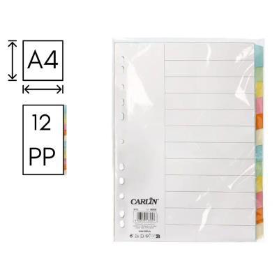 SEPARADOR CARLIN CARTULINA JUEGO DE 12 SEPARADORES DIN A4 MULTITALADRO (80008)