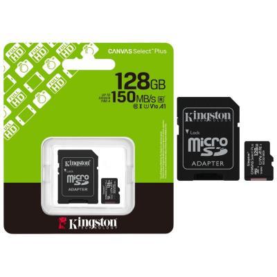 TARJETA DE MEMORIA KINGSTON CANVAS SELECT PLUS 128GB MICROSD XC CON ADAPTADOR/ CLASE 10/ 100MBS