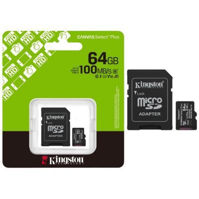 TARJETA DE MEMORIA KINGSTON CANVAS SELECT PLUS 64GB MICROSD XC CON ADAPTADOR/ CLASE 10/ 100MBS