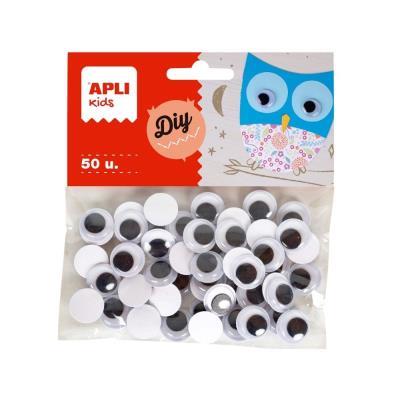 OJOS MOVILES NEGROS REDONDOS ADHESIVOS Ø 15 MM 50 UND. APLI