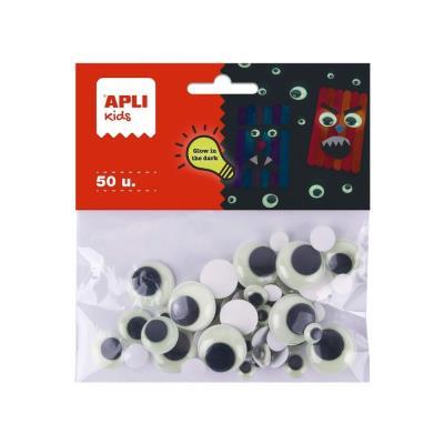OJOS MOVILES REDONDOS ADHESIVOS GLOW IN THE DARK 50 UND. APLI