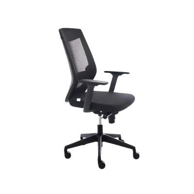 SILLA ROCADA OFICINA REGULACIÓN LUMBAR RESPALDO MALLA ASIENTO TAPIZADO NEGRO (RD908-4)