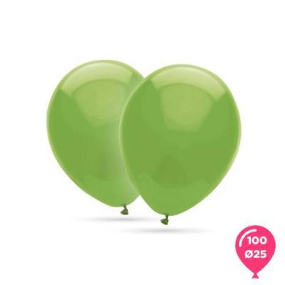 BOLSA 100 GLOBOS 25 CM VERDE 100 % LATEX 10G (50064)