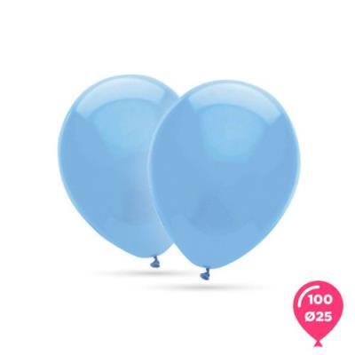 BOLSA 100 GLOBOS 25 CM AZUL CIELO 100% LATEX 10G GLOBEST (50066)