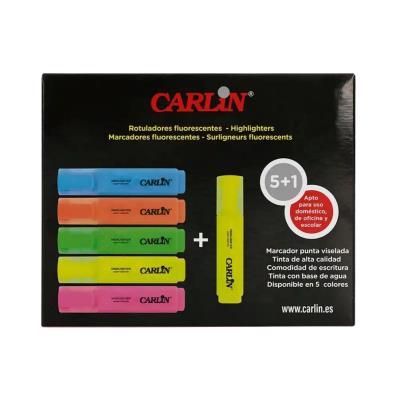 MARCADOR FLUORESCENTE PUNTA BISELADA CAJA  5+1 UD COL. SURT. CARLIN (84594) (RT76) (0303090)
