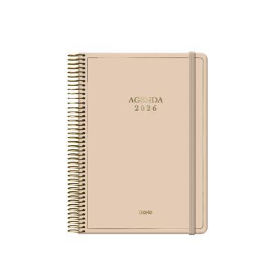 AGENDA ESPIRAL BEIGE DOHE A5  2026 VELVET CARTON IMPRESO PLASTIFICADO  D/P