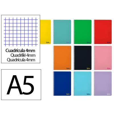 CUADERNO ESPIRAL A5 SMART TAPA BLANDA 80H 75GR CUADRO 4MM CON MARGEN COL. SURT. LIDERPAPEL (172240)