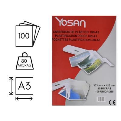 CARTERA PLASTIFICAR 100 UDS. A3 303X426 MM. 80 MICRAS
