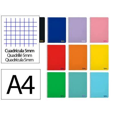 CUADERNO ESPIRAL A4 TAPA BLANDA 80 H 75GR CUADRO 5 MM C/MARGEN COL.SURT. LIDERPAPEL (171884)