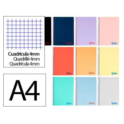 CUADERNO ESPIRAL A4 TAPA PLÁSTICO 80 HOJAS 90 GRS. CUADRO 4 MM. CON MARGEN (8931) COLORES SURTIDOS