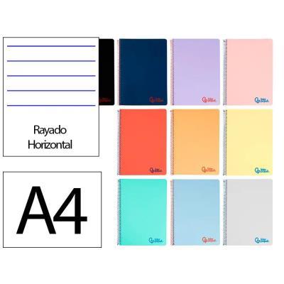 CUADERNO ESPIRAL A4 TAPA PLASTICO 80H 90GR RAYADO HORIZONTAL CON MARGEN COL.SUR LIDERPAPEL (8932)