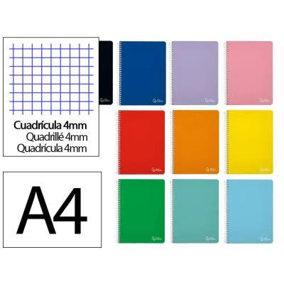 CUADERNO ESPIRAL A4 TAPA DURA 80H 90 GR CUADRO 4 MM. CON MARGEN  COLO.SURT. LIDERPAPEL (BF39)