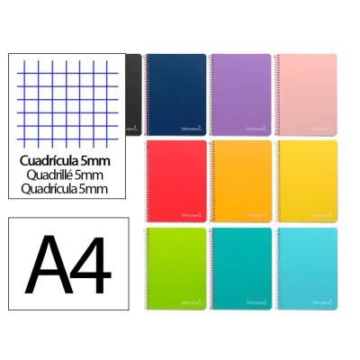 CUADERNO ESPIRAL A4 WITT Y TAPA DURA 80H 90GR CUADRO 5 MM C/MARGEN COL. SURT. LIDERPAPEL (171917)