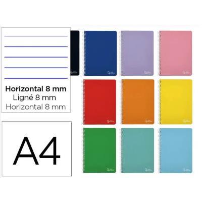 CUADERNO ESPIRAL A4 TAPA DURA 80H 90 GR RAYADO HORIZONTAL 8MM CON MARGEN LIDERPAPEL COL.SURT (BF41)